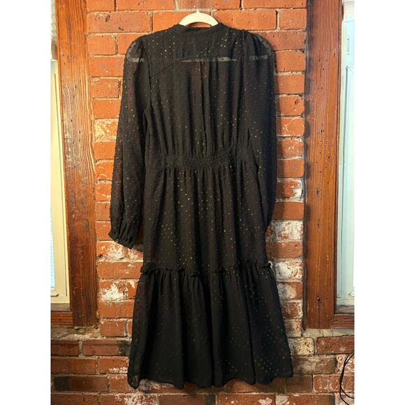 Anthropologie Audrey Clip Dot Black Rainbow Flecked Shirtdress 8 No Slip Sheer - Picture 13 of 13